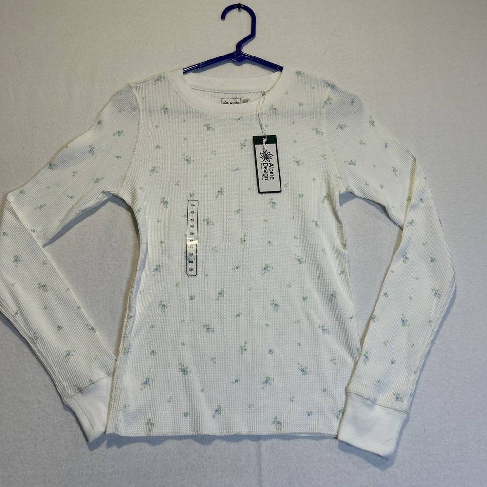 Alpine Design Womens Peak Long Sleeve Waffle Shirt White Ditsy Floral XS NWT